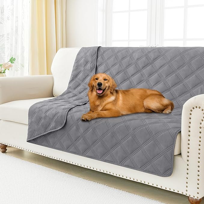 Smiry Waterproof Dog Bed Cover Blanket 52x82, Soft Reversible Pet Blanket, Washable Leakproof Cats Dogs Couch Cover for Sofa, Couch, Furniture, Lattice, Grey/Grey