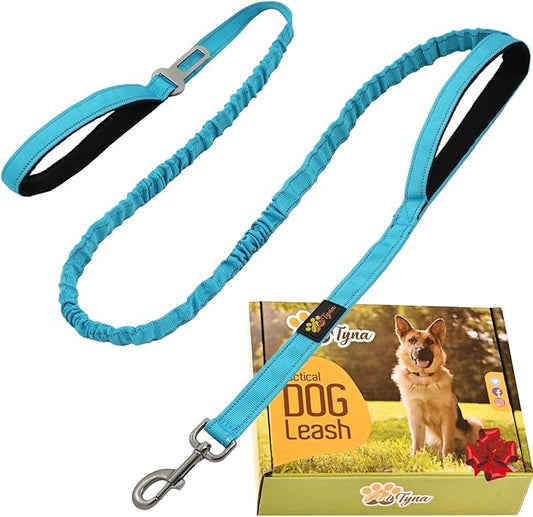 ADITYNA Tactical Bungee Dog Leash 6ft-7.5ft - Shock Absorbing Lead with 2 Padded Handles, Metal Clasp, Car Seatbelt - Heavy Duty No Pull for Medium, Large & XL Breeds