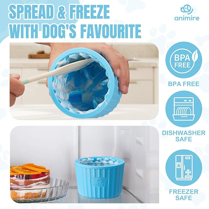 Dog Lick Bowl, Anxiety Relief Dog Licking Mat Freezer Treat Dispenser, Non-Slip Anti-Choking Silicone Slow Feeder Lick Bowl for Small Medium & Large Breed Dogs, BPA Free(Light Blue,M-L)