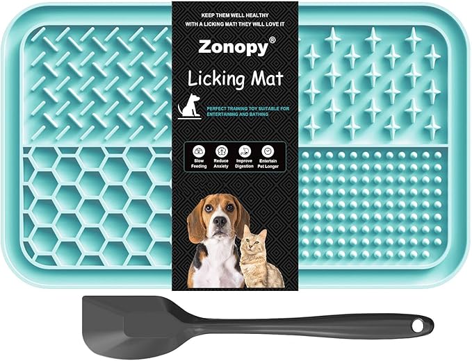 Licking Mat for Dogs & Cats with Suction Cups, 1 Pack Dog Slow Feeder Lick Pat for Anxiety Relief, Dog Toys Feeding Mat for Butter Yogurt Peanut, Pets Grooming Bathing Training Mat