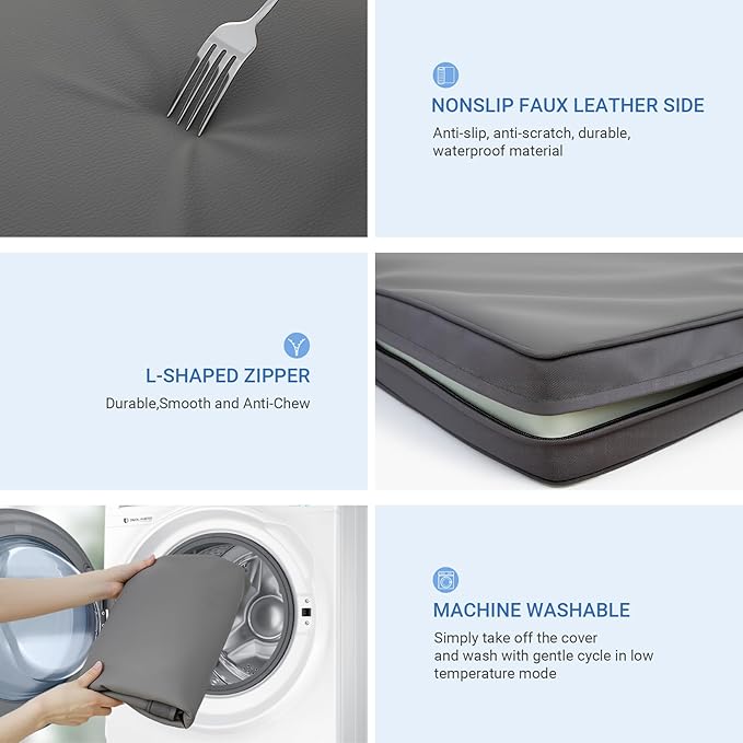 Vonabem Waterproof Dog Bed Large Medium Sized Dog - Outdoor Washable Crate Pad, Orthopedic Puppy Crate Pad, Durable Leather Anti-Slip Kennel Bed 35"x22", Graphite Grey