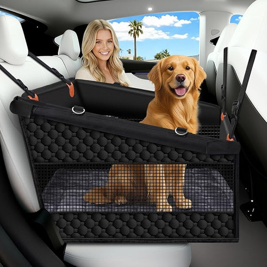 XL Large Dog Car Seat Cover with Dog Bed Mat for Back Seat Half - Single Seat Travel Hammock Extender, Waterproof Hard Bottom for Medium & Large Dogs, Car SUV Truck Vehicle