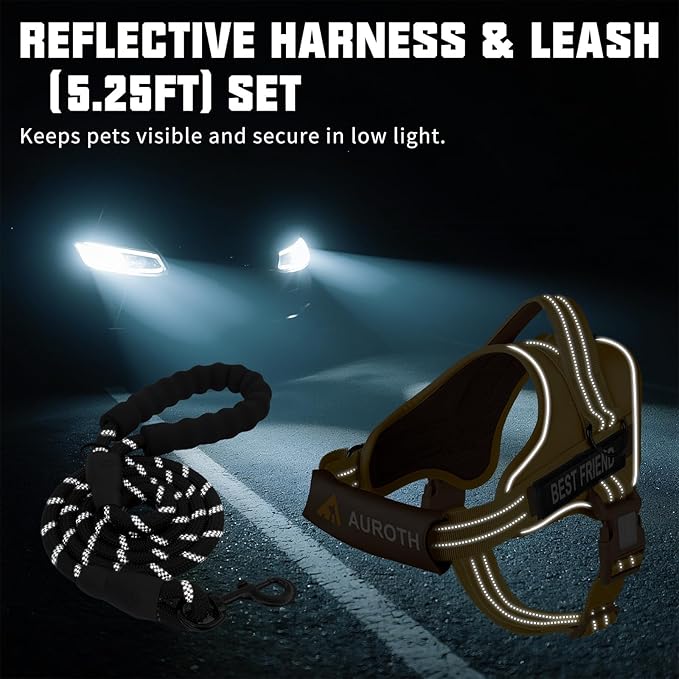 AUROTH Dog Harness and Leash Set, Soft Padded Vest Harness with 5.25FT Dog Leash, Easy On Pet Vest, Adjustable Reflective No Pull Dog Harnes Medium Sized, Easy Walking and Training