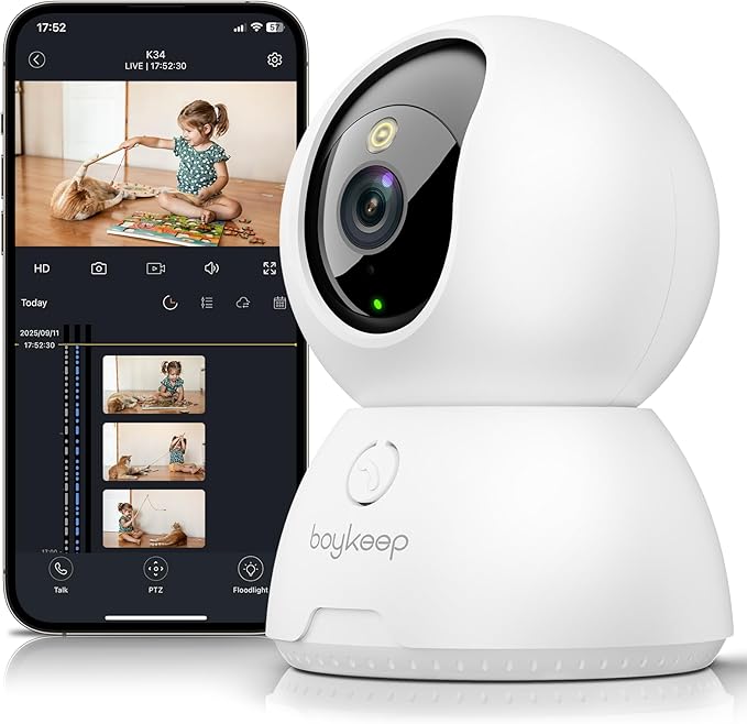 BoyKeep Indoor Camera, 2K Cameras for Home Security with Motion Detection, Pet Camera Indoor with Phone App, Color Night Vision, 2-Way Audio, Cloud/TF Card Storage, Compatible with Alexa