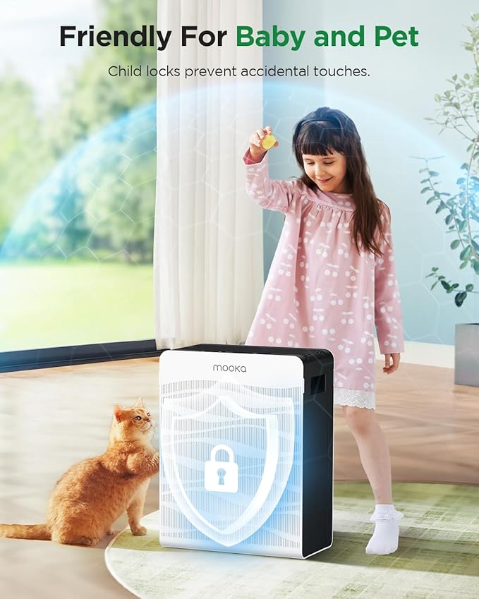 Air Purifier for Home Large Room 2800 Ft², MOOKA Double-Sided Air Purifiers for Home Pets with Washable Filters, PM2.5 Air Quality Monitor, Air Filter Cleaner for Bedroom, Dorm Room, Office