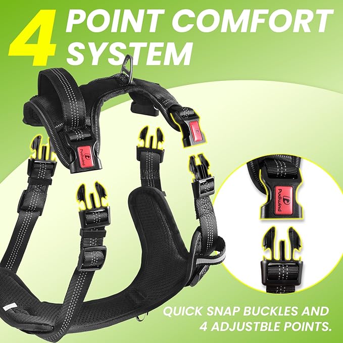 Black No Pull Adjustable Reflective Breathable Heavy Duty Dog Vest Harness for Medium Large Dogs with Quick Release Buckles Soft Padded Handle & Metal Front Back Clip for Walking Training, L