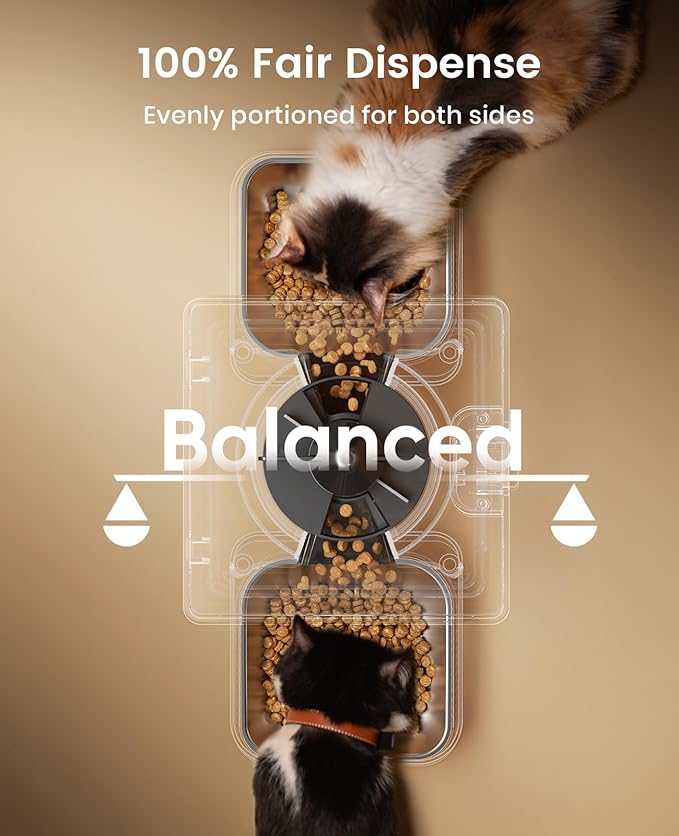 oneisall Automatic Cat Feeder for 2 Cats, 20 Cups/5L Automatic Cat Food Dispenser for Small Pets Indoor, Timed Cat Feeder for Dry Food