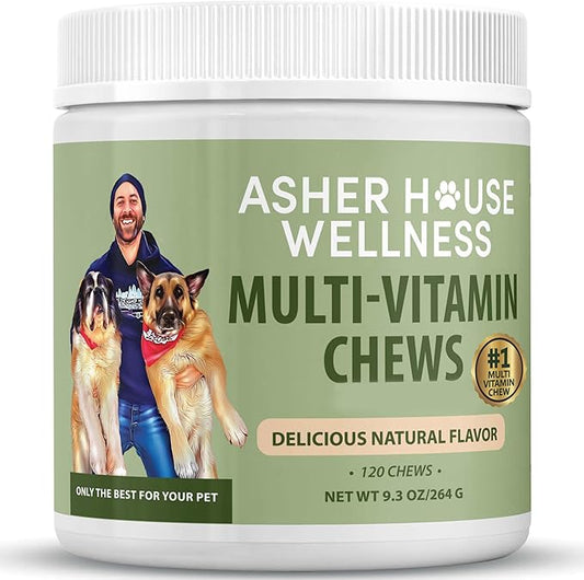 Asher House Wellness Dog Multivitamin Chews - Dog Vitamins and Supplements, Soft Chew for Pet Dogs with Probiotics, Flaxseed, Colostrum - Comprehensive Health Support from Puppy to Senior, 120 Chews