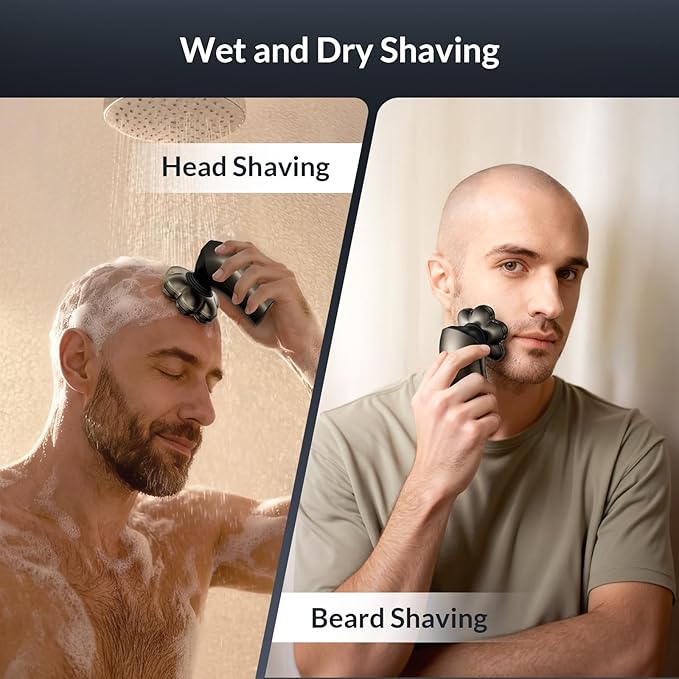 7D Arc Electric Shaver for Head & Body, 5-in-1 Electric Razor, Waterproof Wet/Dry Head Shaver with Magnetic Detachable Head, LED Display Rechargeable Electric Shaving & Grooming Kit, Dark Gray