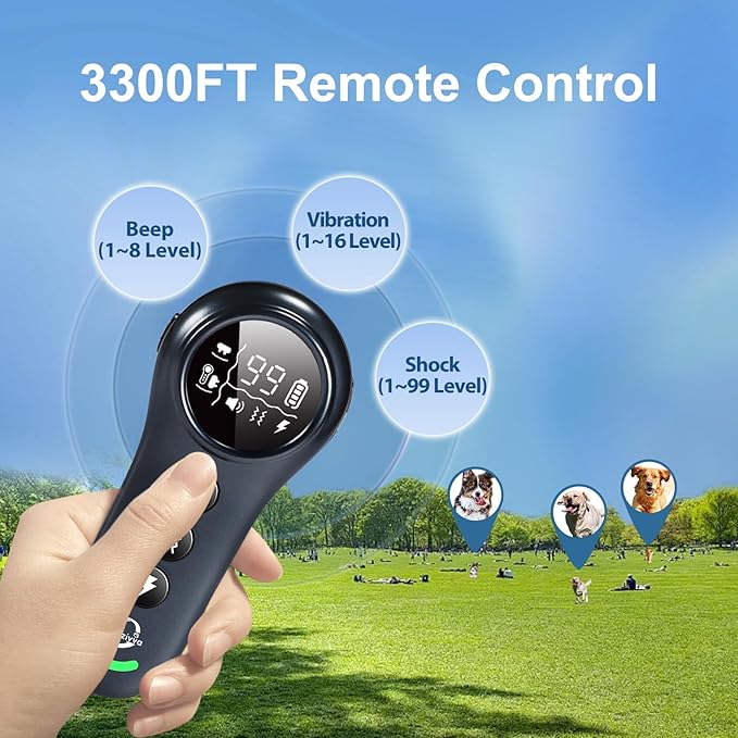 2-in-1 Shock Collar for Dogs & Dog Training Collar with Remote Control 3300FT, Dog Bark Collar with IP67 Waterproof 5 Level Sensitivity, Rechargeable E Collar for Small Medium Large Dogs - Black