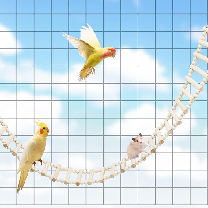 Rat Ladder Bridge Toy, Rat Climbing Toys, Natural Wooden Hamster Ladder Bridge Toy, Cage Accessories for Bird Parrot Cockatiel Sugar Gliders - 36 Steps - 50.78 x 3.14 Inch