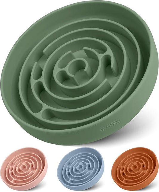 Coomazy Slow Feeder Dog Bowls, Silicone Dog Bowl with Suction Cups, Slow Feeder & Non-Slip Design, Boredom and Anxiety Reducer, Suitable for All Breed Dogs, Avocado Green