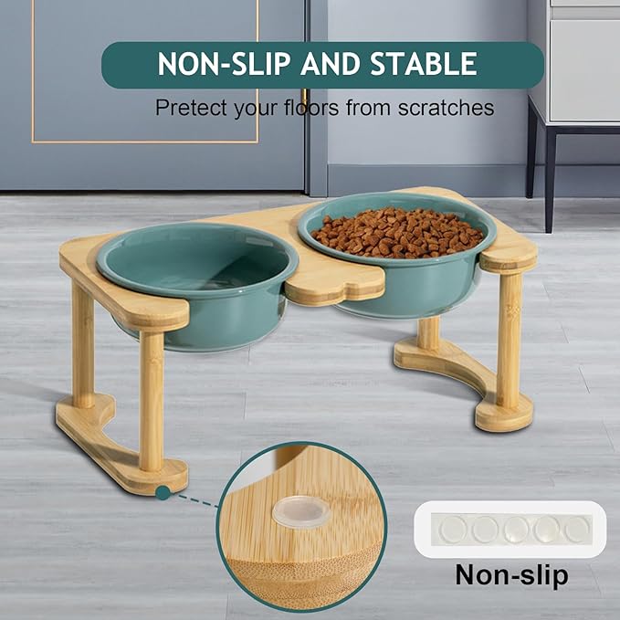 Elevated Ceramic Dog Bowls, Raised Dog Bowl with Anti-Slip Stand, Pet Feeding Dishes for Medium Sized Dogs, Weighted Pet Feeder Bowls, Dog Food and Water Bowl Set(6.3" Tall-28oz-Dark Green)