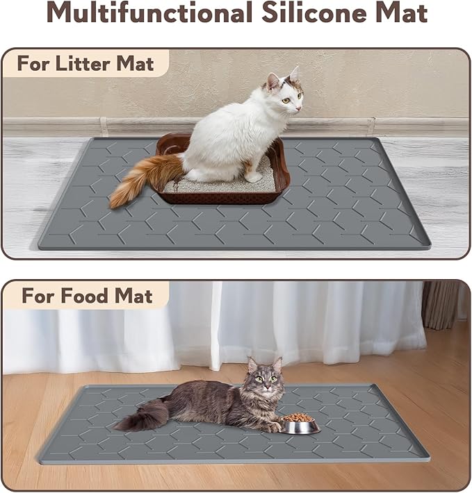Cat Litter Box Mat, Large 34" X 22" Cat Litter Mat, Waterproof Silicone Pad for Floor, Dark Gray