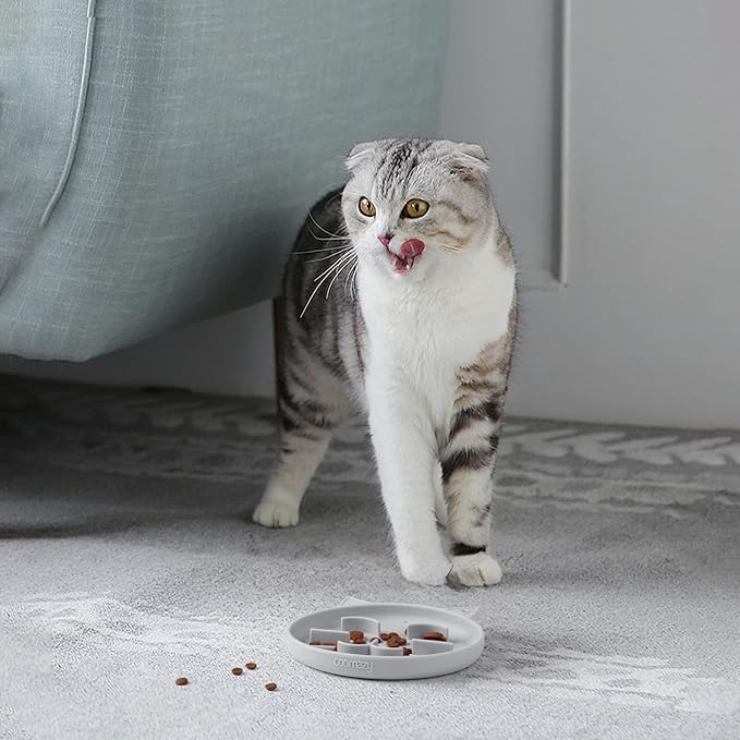 Coomazy Silicone Slow Feeder Dog Cat Bowls, Interactive Puzzle Toy for Pets Dry/Wet Food Training, Keeps Dogs Cats Busy, Prevents Puppy Kitty Overeating (Grey, 0.8 Cup)