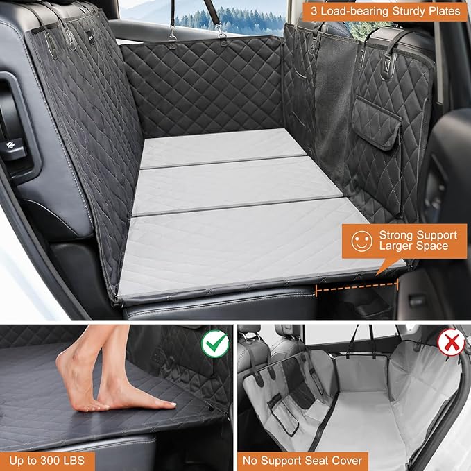 petizer Back Seat Extender for Dogs, Hard Bottom Dog Car Seat Cover, Nonslip Durable Soft Back, 100% Waterproof Car Hammock, Travel Bed, Washable Backseat Protector, Detachable Seat Covers for Car