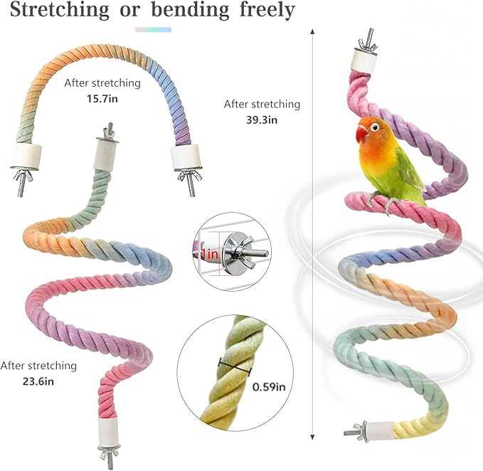 3pcs Gradient Colorful Bird Rope Perch Stand,Bird Cage Climbing Rope Toys Accessories,Bendable Climbing,Parakeet Lovebirds Cockatiels Budgies Play (15.7'',23.6'',39.3''B2)