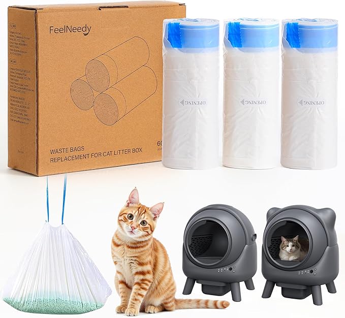 Replaced Trash Bags-3 Rolls, 60 Packs FEELNEEDY Cat Litter Box Waste Bag for S20-A Automatic Self-Cleaning Cat Litter Box