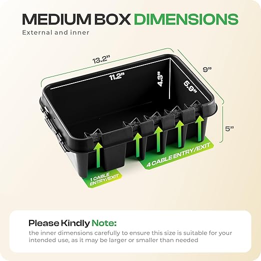 SockitBox – The Original Weatherproof Connection Box – Indoor & Outdoor Electrical Power Cord Enclosure for Timers, Extension Cables, Transformers, Power Strips, Lights, Tools & More – Medium – Black