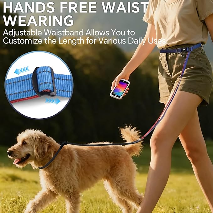QQPETS Adjustable Slip Lead Dog Leash, Hands Free Waist Leash for Dog Walking, Reflective Training Lead with 360° Swivel Anti-Tangle, 4-7 ft Length for All Breeds