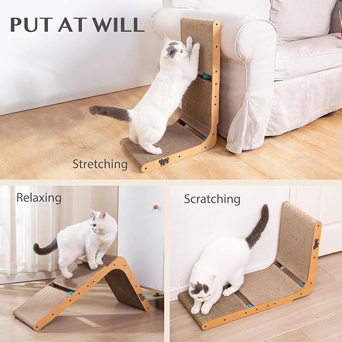 Cat Scratcher Scratching Post with 2 Cat Ball Toy Track Scratchers for Indoor Cats Scratching Board Cardboard L Shaped Scratch Pad for Cats as Beds & Furniture (1 Pack)