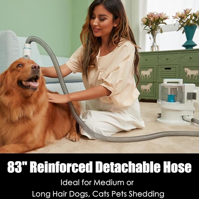 Pet Grooming Kit with 3.4L Oversized Vacuum Suction - 99% Pet Hair Removal - Professional Dog Clippers & Shedding Tools for Cats, Teddy, Poodle, Golden Retrievers (Pearl White)