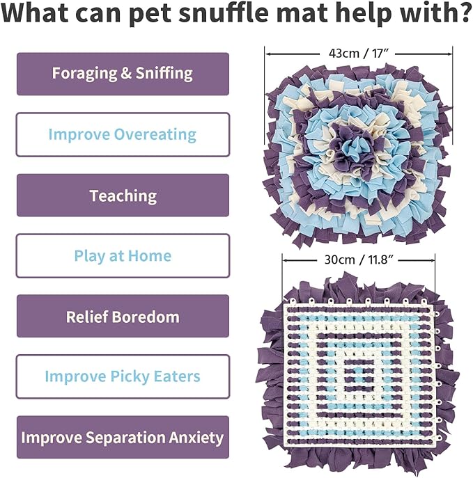 Pet Snuffle Mat for Dogs, Dog Feeding Mat, Nosework Training Mats for Foraging Instinct Interactive Puzzle Toys (Violet&SkyBlue&White)