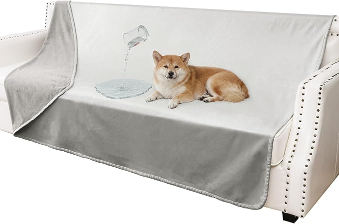 Waterproof Blanket for Couch, Leak Proof Dog Bed Blankets Reversible, Pet Throw Sofa Furniture Protector Machine Washable-52 x82,Light Grey+Dark Grey