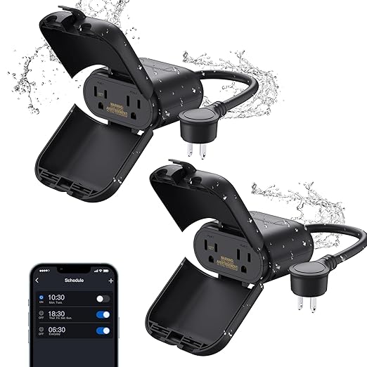 ELEGRP PQR21 Outdoor Smart Dimmer Plug Waterproof IP66, Smart WiFi Plug with 2 Individually Sockets, Compatible with Alexa & Google Assistant, Outdoor Dimmer for String Lights, UL Listed, 2 Pack