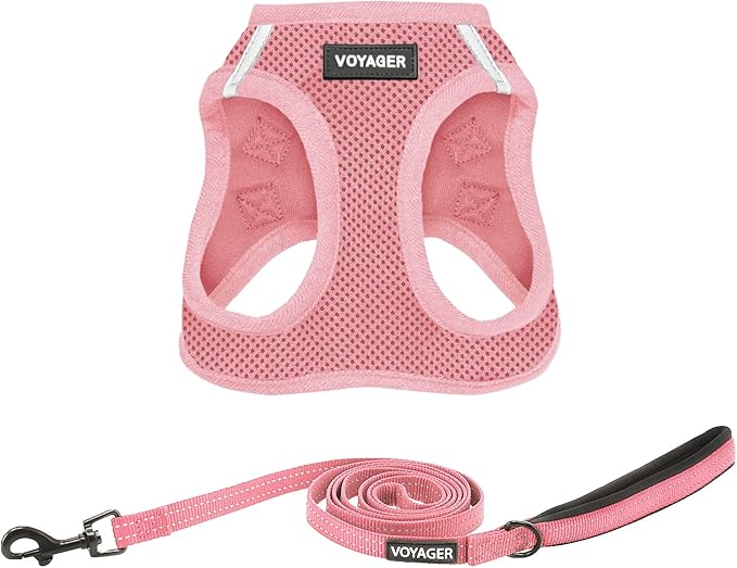 Voyager Step-in Air All Weather Mesh Harness and Reflective Dog 5 ft Leash Combo with Neoprene Handle, for Small, Medium and Large Breed Puppies by Best Pet Supplies - Set (Pink), XL