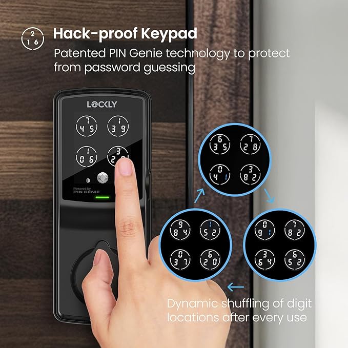 Lockly Secure Pro Deadbolt, Wi-Fi Smart Lock, Keyless Entry Door Lock, Smart Locks for Any Doors, PIN Genie® Keypad, 3D Biometric Fingerprint Sensor, Auto Lock, Rekeying Capability - Matte Black