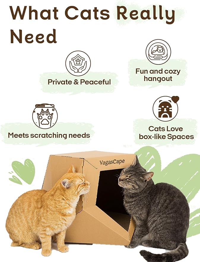 DIY Cardboard Cat House with 10 Markers, Creative Cardboard Scratcher Bed, Play Cave for Indoor Cats, Kittens to Lounge and Play