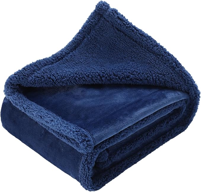 Dog Blanket, Waterproof Reversible Sherpa Fleece Throw Blanket, Furniture Cover for Bed, Couch, Sofa Protection from Liquid Pee and Pet Fur of Puppy, Cat (Navy Blue XS20*27inches)