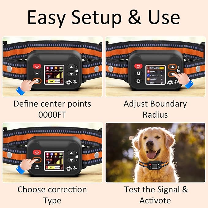 GPS Dog Collar, Invisible Fence for Dogs, Wireless Electric Dog Fence Collar with 3 Correction Modes IP67 Waterproof for Pets Over 15 Lbs Outdoor Use Only
