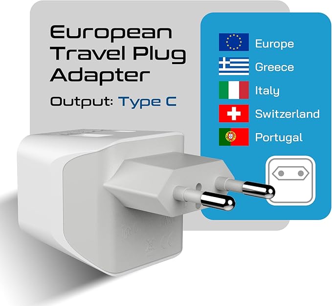Ceptics 3 in 1 European Travel Plug Adapter - Compact Type C Adapter with USB-A & USB-C, Ideal for Phones, Laptops, Cameras & More, Perfect for Belgium, France and other EU countries - CTU-9C