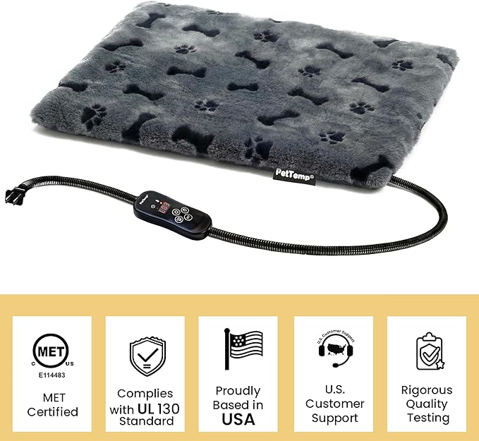 Pet Heating Pad for Cats Dogs, Heated Cat Dog Bed with 5 Temperature Levels, Timer, Auto Shut-Off, Thick Paw-Print Cover, Chew Resistant Cord for Indoor & Sheltered Outdoor Use (S: 16" x 13" x 1.3")