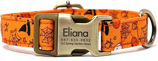 Personalized Dog Collar with Name and Phone Number Engraved,Adjustable Custom Puppy Collar,Organic Cotton Pet Collar for Small Medium Large Boy Girl Dogs