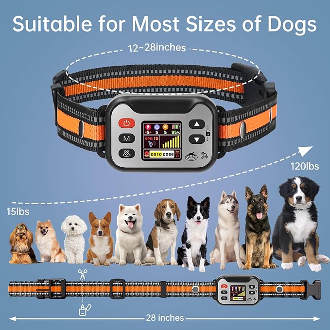 GPS Wireless Dog Fence, Electric Fence for Dog | Safe Zone Radius up to 66-6561ft, Rechargeable & Waterproof Dog Perimeter Collar, Outdoor-Specific Dog Containment System, Suitable for Dogs 15-120Lbs