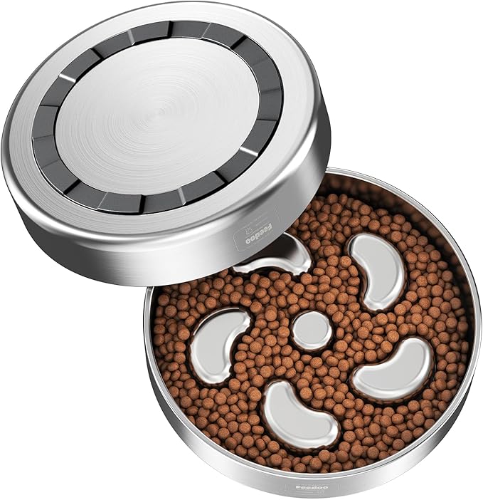 Slow Feeder Dog Bowl-2Cups for Medium Breeds, Double Wall Food-Grade Stainless Steel, Heavy Duty with Non-Slip Rubber Base, Puzzle Maze Bowl to Slow Down Eating