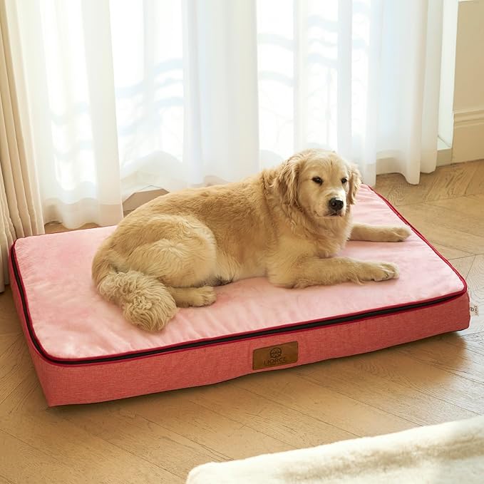 Orthopedic Memory Foam XXL Dog Bed - 6" Thick Beds for Extra Large Sized Dog - Waterproof Removable Washable Cover & Wrap-Around Zipper - Ultimate Comfort & Easy Maintenance, Pink