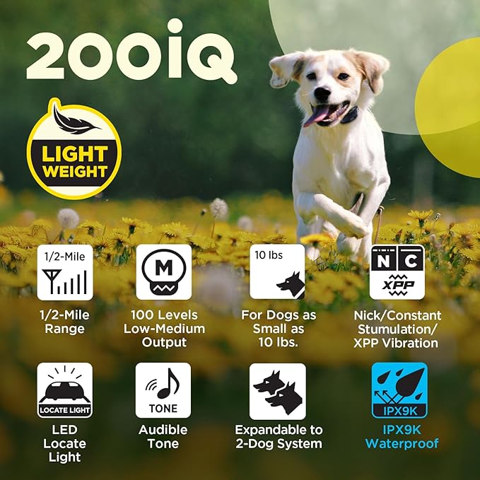 Dogtra 200iQ Remote Training E Collar – 100 Levels, Tone, Vibration, 1/2 Mile Range – Compact, Waterproof, One-Handed Control for Dogs 10 lbs+ – Lightweight Design for Daily Training – Zebra