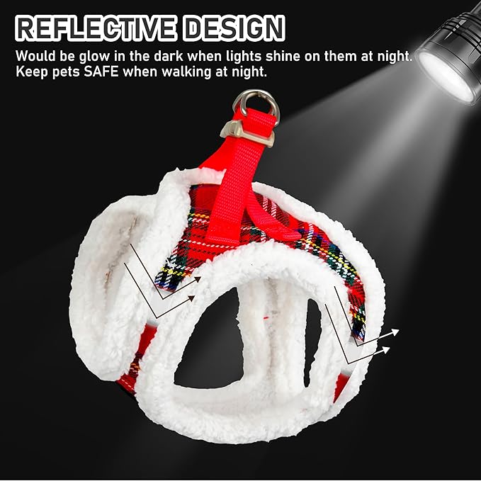 GAMUDA Small Dog Harness Collar and Leash Set, Step in No Chock No Pull Soft Mesh Adjustable Dog Vest Harnesses Plaid Reflective for Dogs Puppy Cats Kitten Rabbit (Warm Red, S)