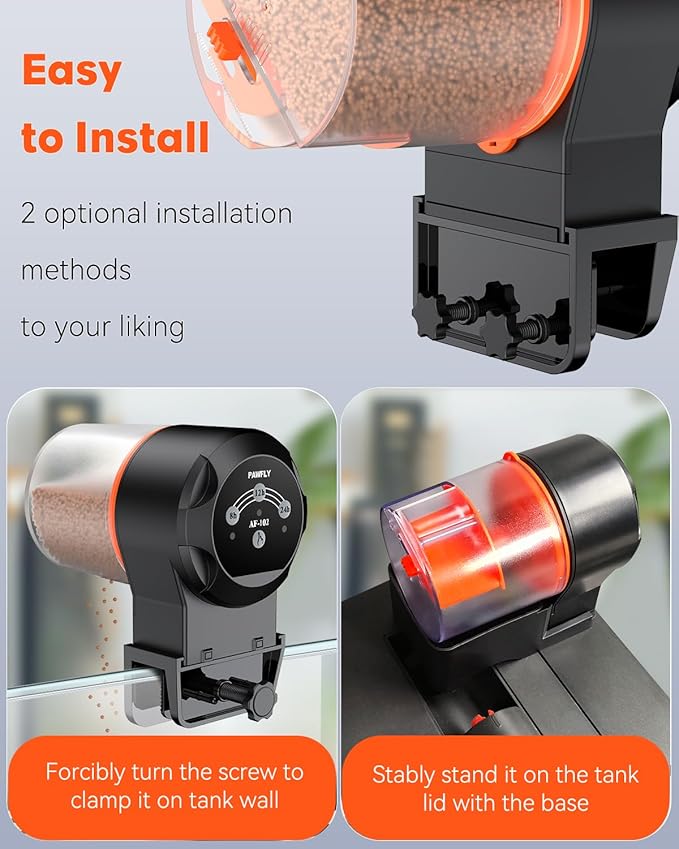 Pawfly 100/200 ml Adjustable Fish Feeder for Aquarium Auto Vacation Timer Fish Dispenser for Fish Tank Automatic Fish Food for Pellets Flakes & Strips, Battery Operated (Battery Not Included)