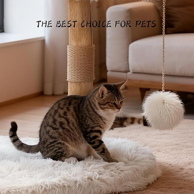 Modern Cat Tree Tower for Indoor Cats, Natural Solid Wooden Branch with Sisal Scratching Post, Log Style Cat Furniture with Perches Platform & Toy Ball