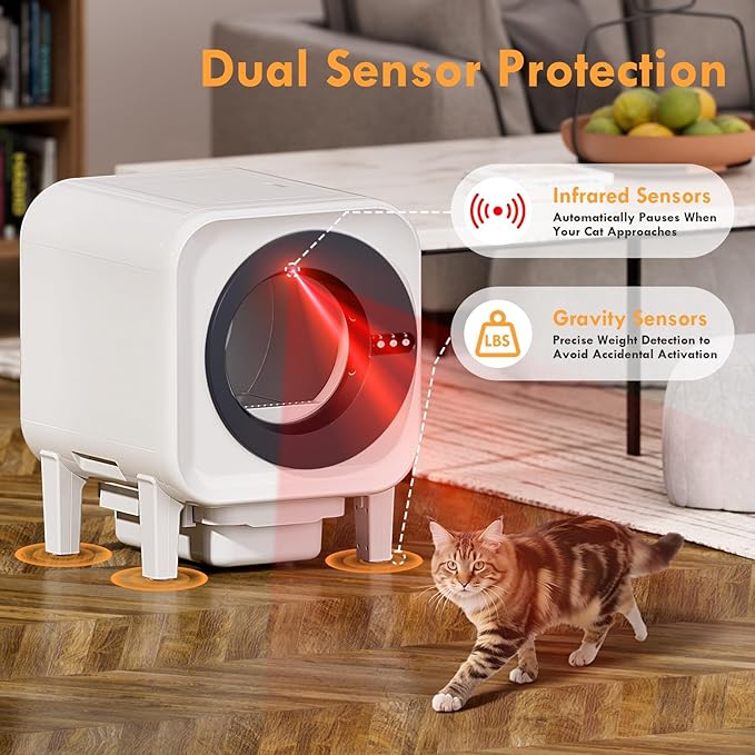 Automatic Cat Litter Box Self Cleaning with App Control, 75l Large Cat Litter Box for Multi-Cat Homes, Infrared Sensing & Weight Sensors, Easy Cleaning, Odor Eliminator, Trash Bags, Black
