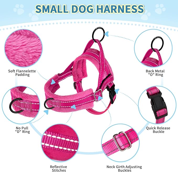 SlowTon No Pull Small Dog Harness and Leash Set, Puppy Soft Vest Harness Neck & Chest Adjustable, Reflective Lightweight Harness & Anti-Twist Pet Lead Combo for Small Medium Dogs (FU, M)
