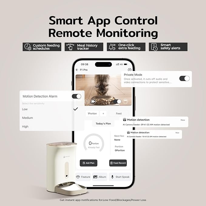 Automatic Cat Feeder with 2K HD Camera: 5G WiFi Automatic Dog Feeder with Night Vision,Cat Food Dispenser with APP,Pet Automatic Feeders Real-Time Video and Voice Call,Detachable for Easy Clean,F1 PRO