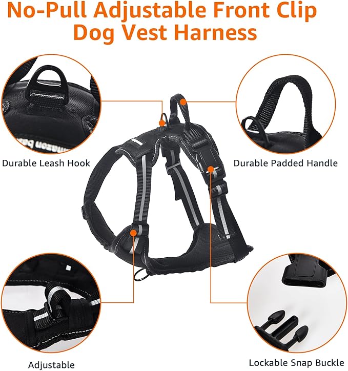Amazon Basics No-Pull Dog Harness, Adjustable Soft Padded Vest with Reflective Stripes, Large, Black