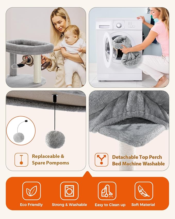 PETEPELA 61" Cat Tree for Indoor Cats, [6-Levels] Cat Climbing Tower with 9 Sisal Scratching Posts and Replaceable Dangling Ball &Top Perch, Grey