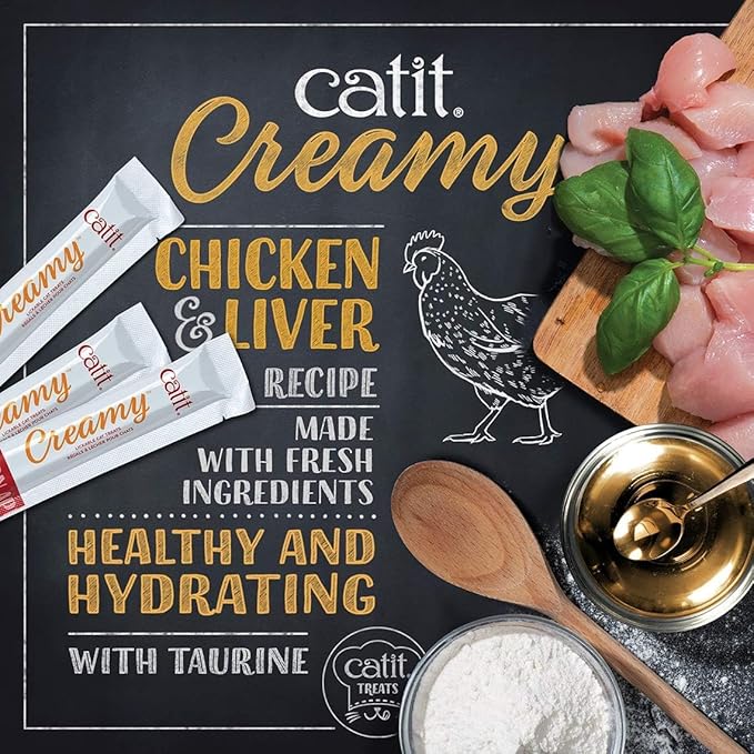Catit Creamy Lickable Cat Treat – Healthy Variety of Flavors, 50 Pack, Hand-Feed or Serve, Nutrient-Rich Squeeze Tube, 0.5 oz Each